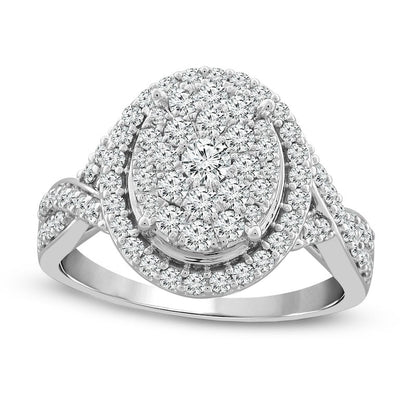 1.0 CT. T.W. Composite Oval Natural Diamond Frame Twist Shank Engagement Ring in Solid 10K White Gold