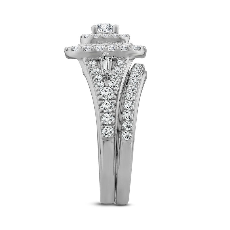 1.0 CT. T.W. Natural Diamond Double Cushion Frame Bridal Engagement Ring Set in Solid 10K White Gold