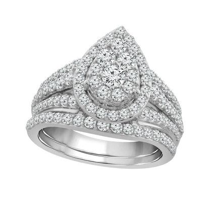 1.5 CT. T.W. Composite Pear Natural Diamond Frame Bridal Engagement Ring Set in Solid 10K White Gold