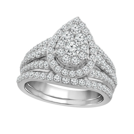 1.5 CT. T.W. Composite Pear Natural Diamond Frame Bridal Engagement Ring Set in Solid 10K White Gold