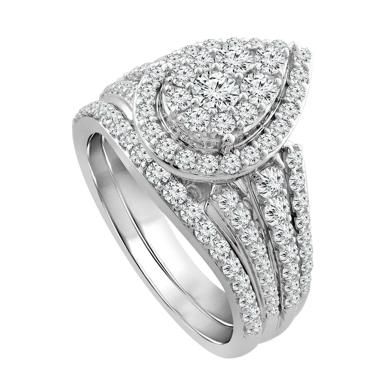 1.5 CT. T.W. Composite Pear Natural Diamond Frame Bridal Engagement Ring Set in Solid 10K White Gold
