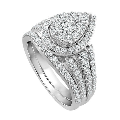 1.5 CT. T.W. Composite Pear Natural Diamond Frame Bridal Engagement Ring Set in Solid 10K White Gold