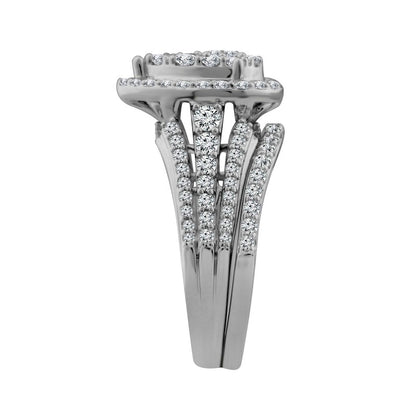 1.5 CT. T.W. Composite Pear Natural Diamond Frame Bridal Engagement Ring Set in Solid 10K White Gold