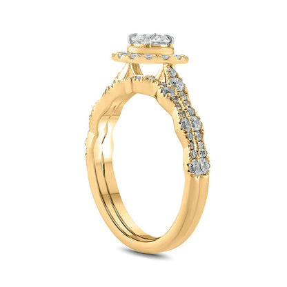 1.0 CT. T.W. Natural Diamond Frame Antique Vintage-Style Bridal Engagement Ring Set in Solid 10K Yellow Gold