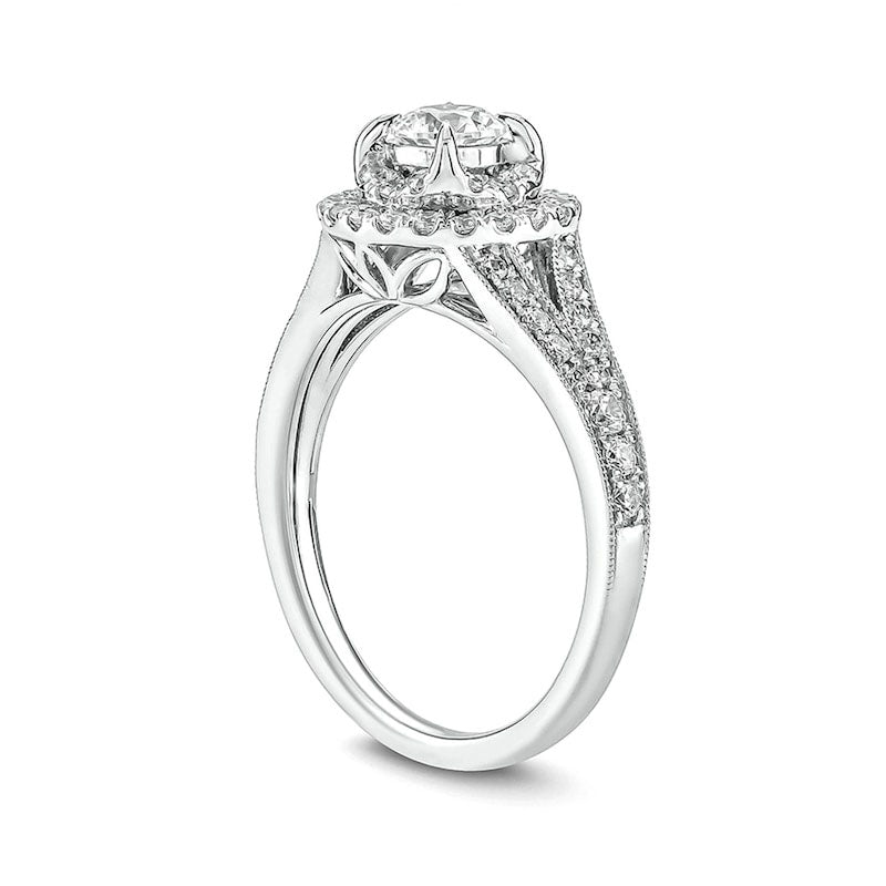 1.0 CT. T.W. Natural Diamond Double Frame Split Shank Antique Vintage-Style Engagement Ring in Solid 10K White Gold