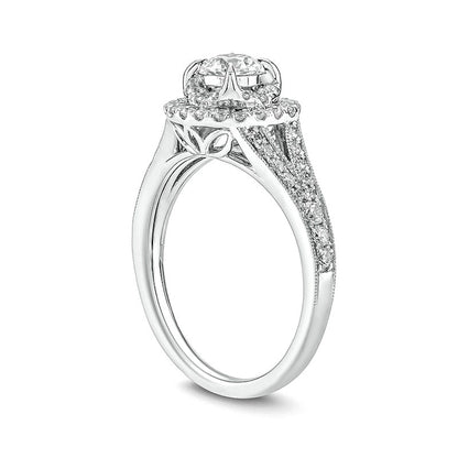 1.0 CT. T.W. Natural Diamond Double Frame Split Shank Antique Vintage-Style Engagement Ring in Solid 10K White Gold