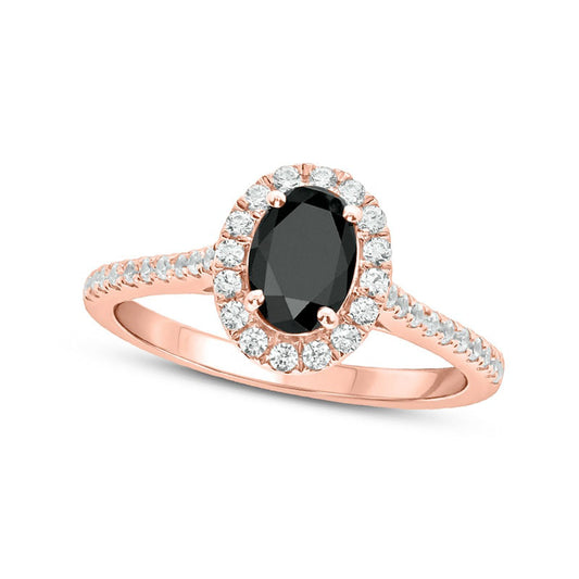 1.0 CT. T.W. Enhanced Black and White Oval Natural Diamond Frame Engagement Ring in Solid 10K Rose Gold