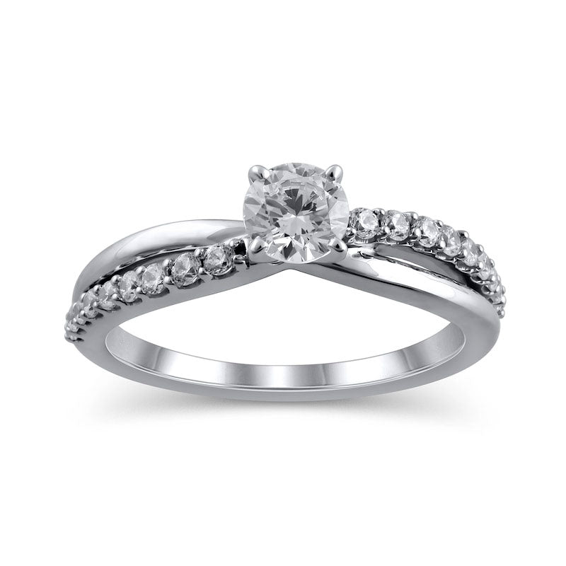 0.75 CT. T.W. Natural Diamond Twist Shank Engagement Ring in Solid 14K White Gold