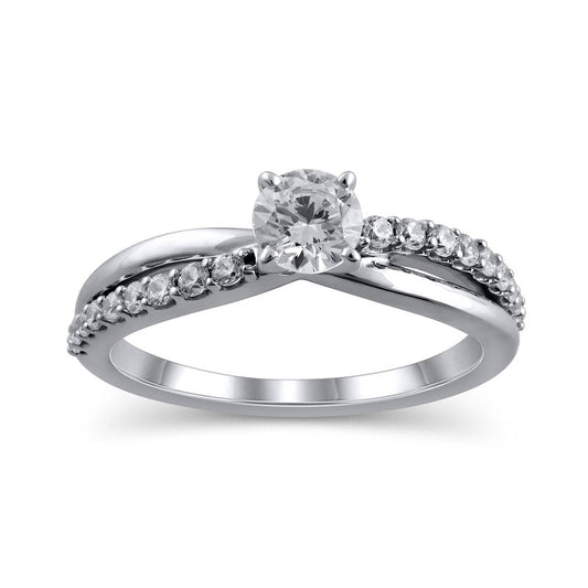 0.75 CT. T.W. Natural Diamond Twist Shank Engagement Ring in Solid 14K White Gold