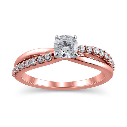 0.75 CT. T.W. Natural Diamond Twist Shank Engagement Ring in Solid 14K Rose Gold