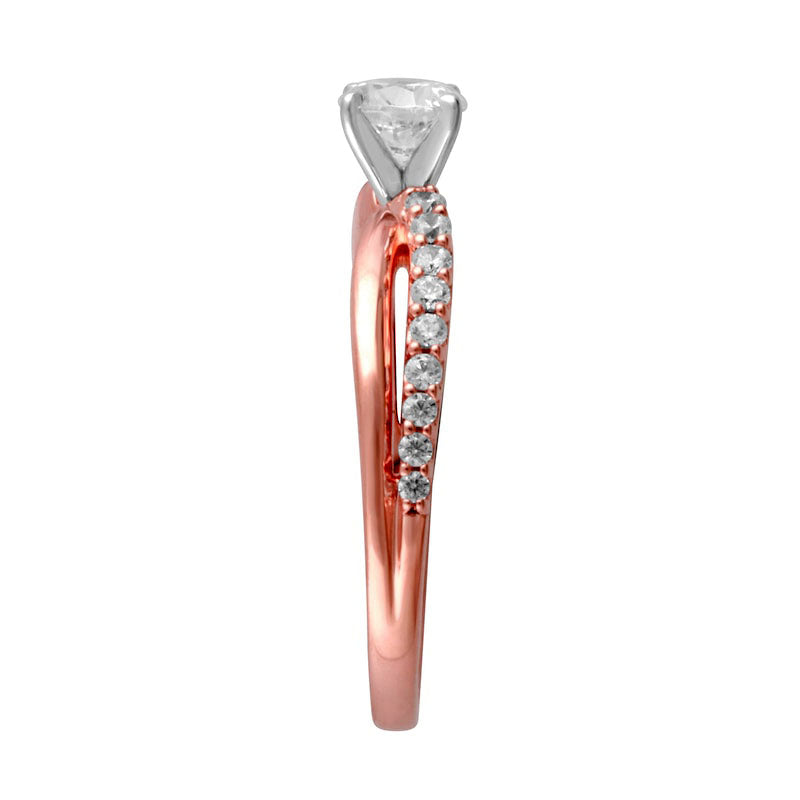 0.75 CT. T.W. Natural Diamond Twist Shank Engagement Ring in Solid 14K Rose Gold