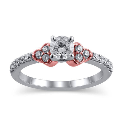 0.75 CT. T.W. Natural Diamond Tri-Sides Antique Vintage-Style Engagement Ring in Solid 14K Two-Tone Gold