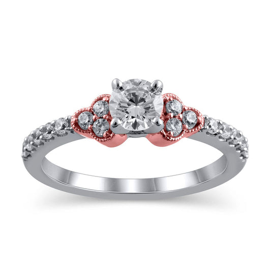 0.75 CT. T.W. Natural Diamond Tri-Sides Antique Vintage-Style Engagement Ring in Solid 14K Two-Tone Gold