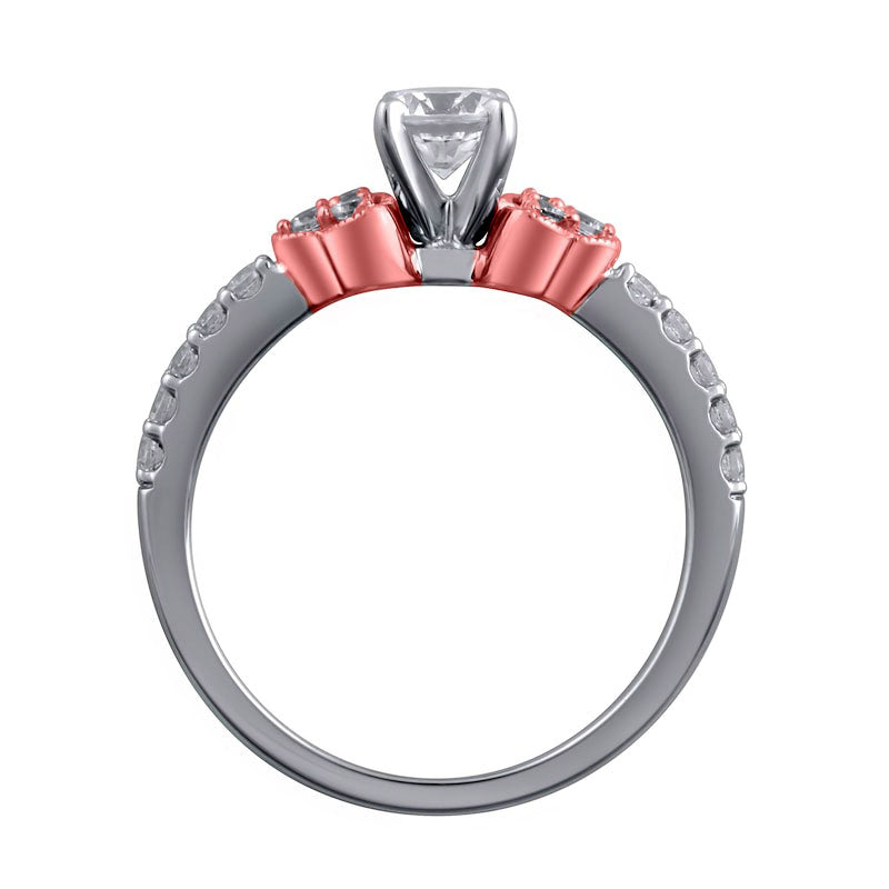 0.75 CT. T.W. Natural Diamond Tri-Sides Antique Vintage-Style Engagement Ring in Solid 14K Two-Tone Gold