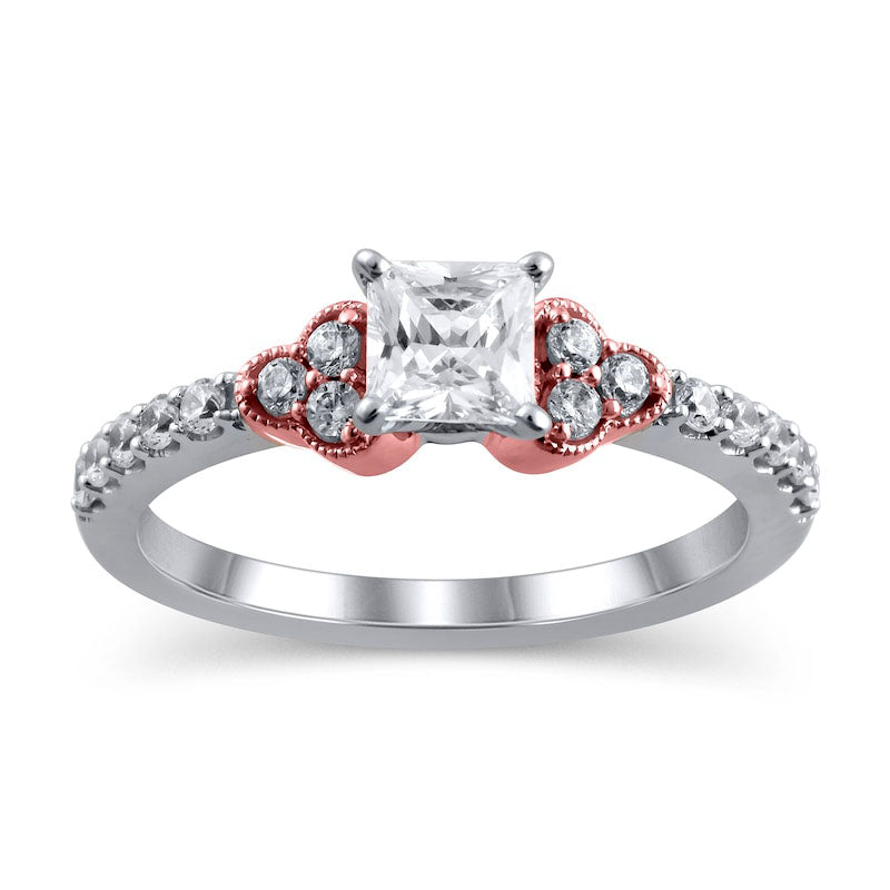 0.75 CT. T.W. Princess-Cut Natural Diamond Tri-Sides Antique Vintage-Style Engagement Ring in Solid 14K Two-Tone Gold