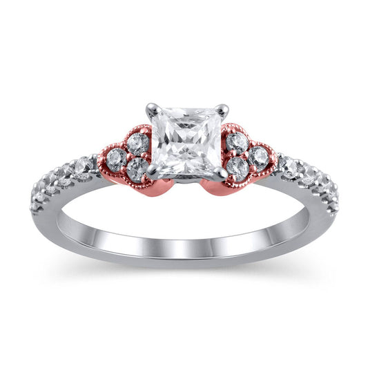 0.75 CT. T.W. Princess-Cut Natural Diamond Tri-Sides Antique Vintage-Style Engagement Ring in Solid 14K Two-Tone Gold