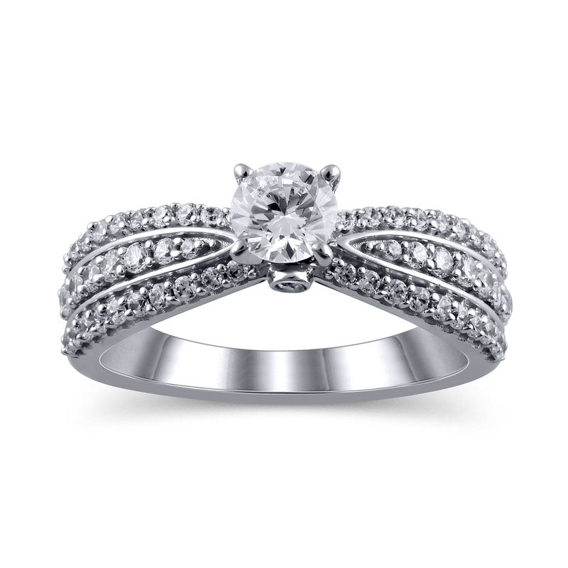 1.0 CT. T.W. Natural Diamond Multi-Row Engagement Ring in Solid 14K White Gold