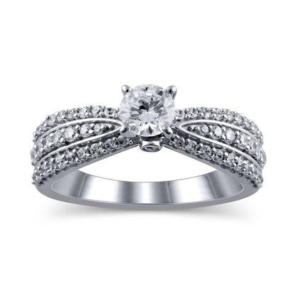 1.0 CT. T.W. Natural Diamond Multi-Row Engagement Ring in Solid 14K White Gold
