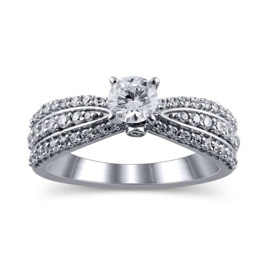 1.0 CT. T.W. Natural Diamond Multi-Row Engagement Ring in Solid 14K White Gold