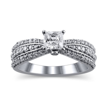 1.0 CT. T.W. Princess-Cut Natural Diamond Multi-Row Engagement Ring in Solid 14K White Gold