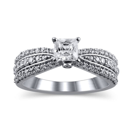 1.0 CT. T.W. Princess-Cut Natural Diamond Multi-Row Engagement Ring in Solid 14K White Gold