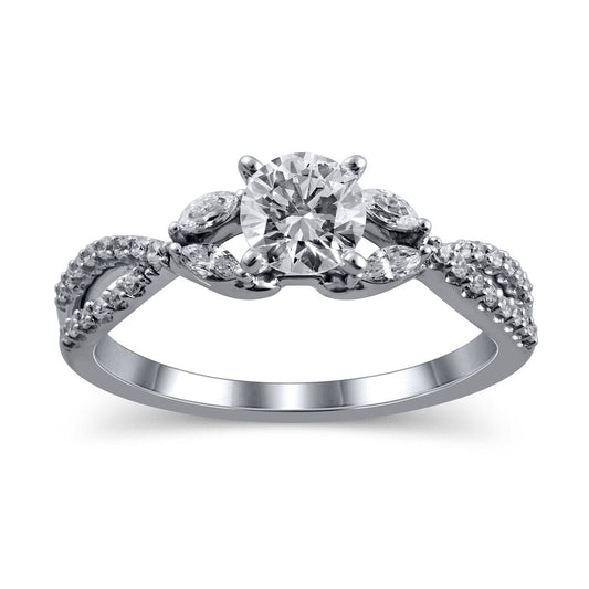 0.75 CT. T.W. Natural Diamond Twist Shank Engagement Ring in Solid 14K White Gold