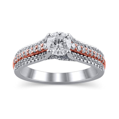 1.25 CT. T.W. Natural Diamond Multi-Row Engagement Ring in Solid 14K Two-Tone Gold