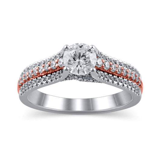 1.25 CT. T.W. Natural Diamond Multi-Row Engagement Ring in Solid 14K Two-Tone Gold