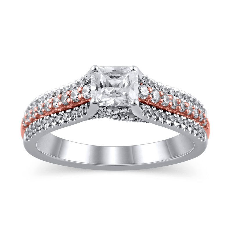 1.0 CT. T.W. Princess-Cut Natural Diamond Multi-Row Engagement Ring in Solid 14K Two-Tone Gold