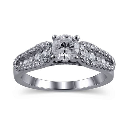 1.25 CT. T.W. Natural Diamond Antique Vintage-Style Engagement Ring in Solid 14K White Gold