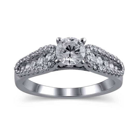 1.25 CT. T.W. Natural Diamond Antique Vintage-Style Engagement Ring in Solid 14K White Gold