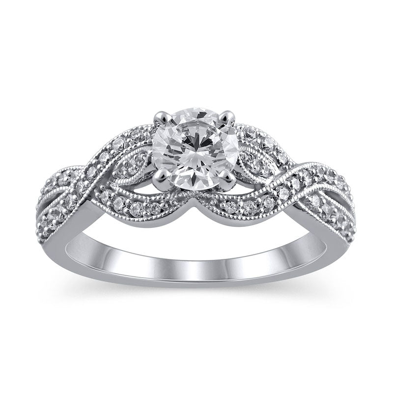 1.0 CT. T.W. Natural Diamond Twist Shank Antique Vintage-Style Engagement Ring in Solid 14K White Gold