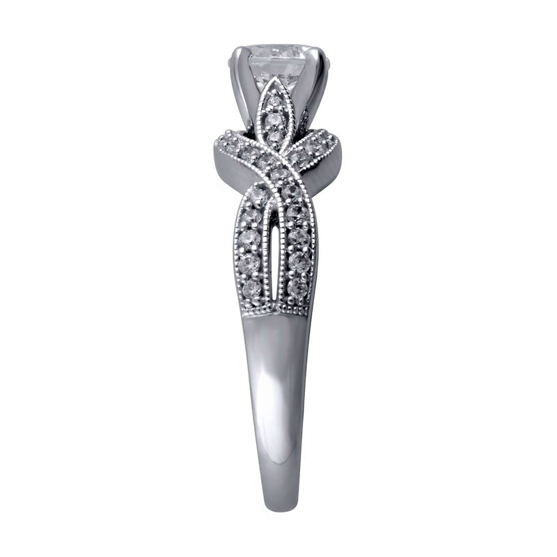 1.0 CT. T.W. Natural Diamond Twist Shank Antique Vintage-Style Engagement Ring in Solid 14K White Gold