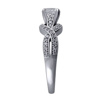 1.0 CT. T.W. Natural Diamond Twist Shank Antique Vintage-Style Engagement Ring in Solid 14K White Gold