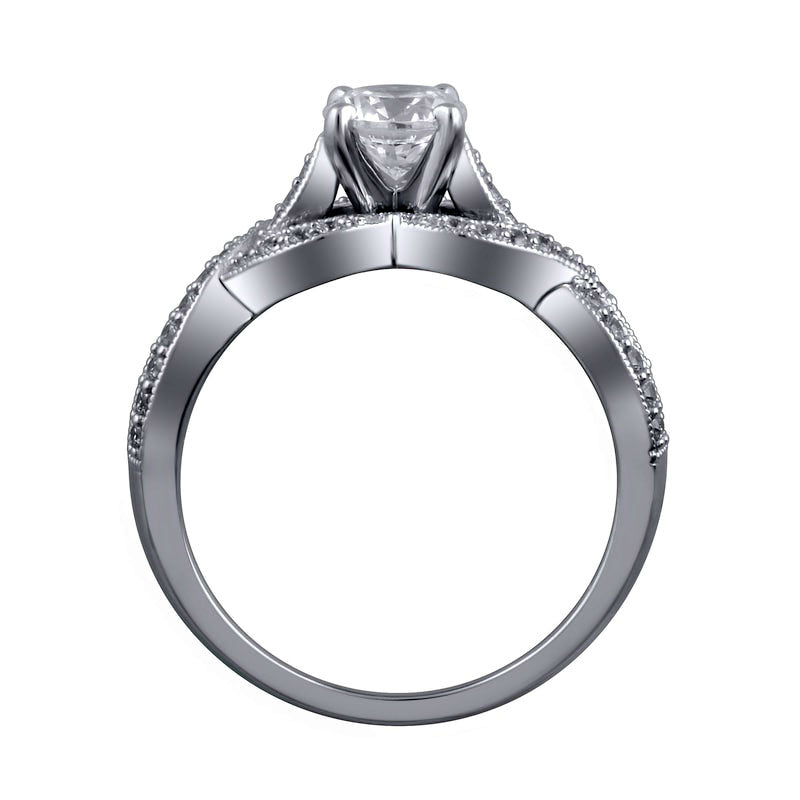 1.0 CT. T.W. Natural Diamond Twist Shank Antique Vintage-Style Engagement Ring in Solid 14K White Gold