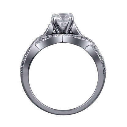 1.0 CT. T.W. Natural Diamond Twist Shank Antique Vintage-Style Engagement Ring in Solid 14K White Gold