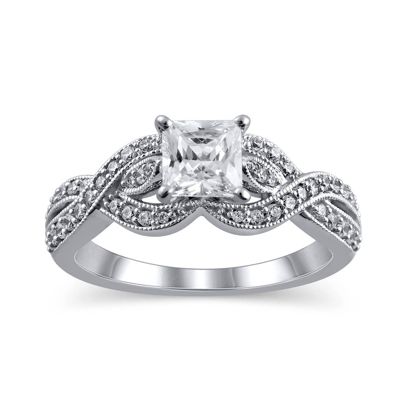 1.0 CT. T.W. Princess-Cut Natural Diamond Twist Shank Antique Vintage-Style Engagement Ring in Solid 14K White Gold