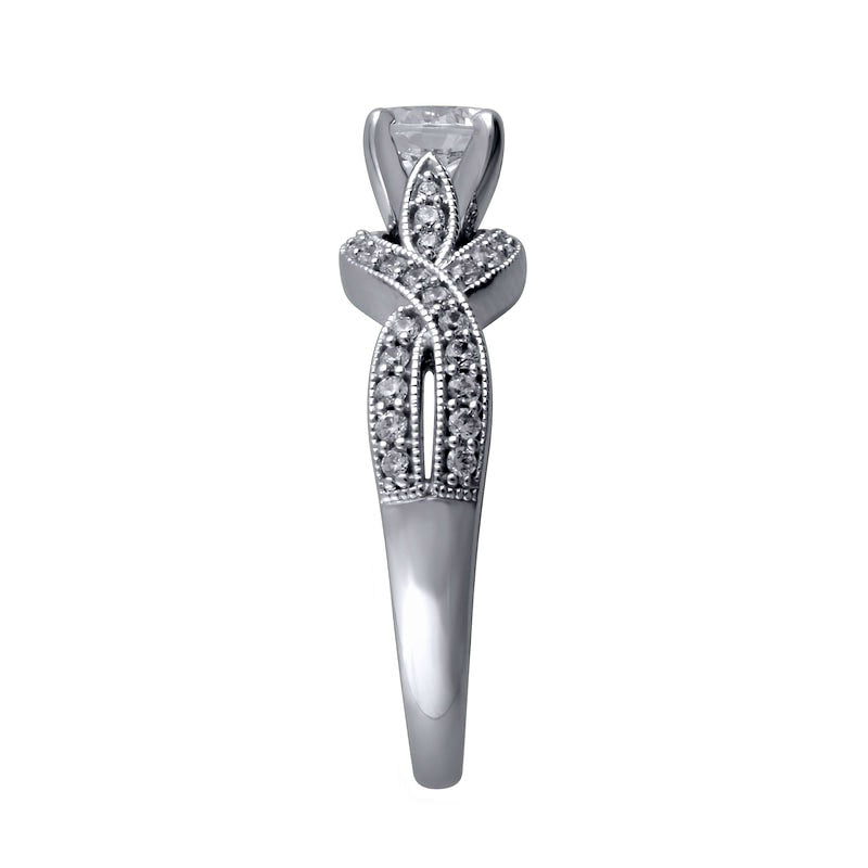 1.0 CT. T.W. Princess-Cut Natural Diamond Twist Shank Antique Vintage-Style Engagement Ring in Solid 14K White Gold
