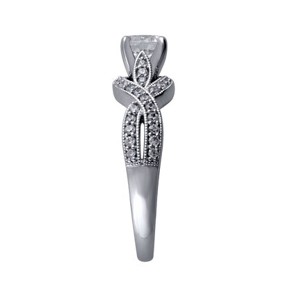 1.0 CT. T.W. Princess-Cut Natural Diamond Twist Shank Antique Vintage-Style Engagement Ring in Solid 14K White Gold