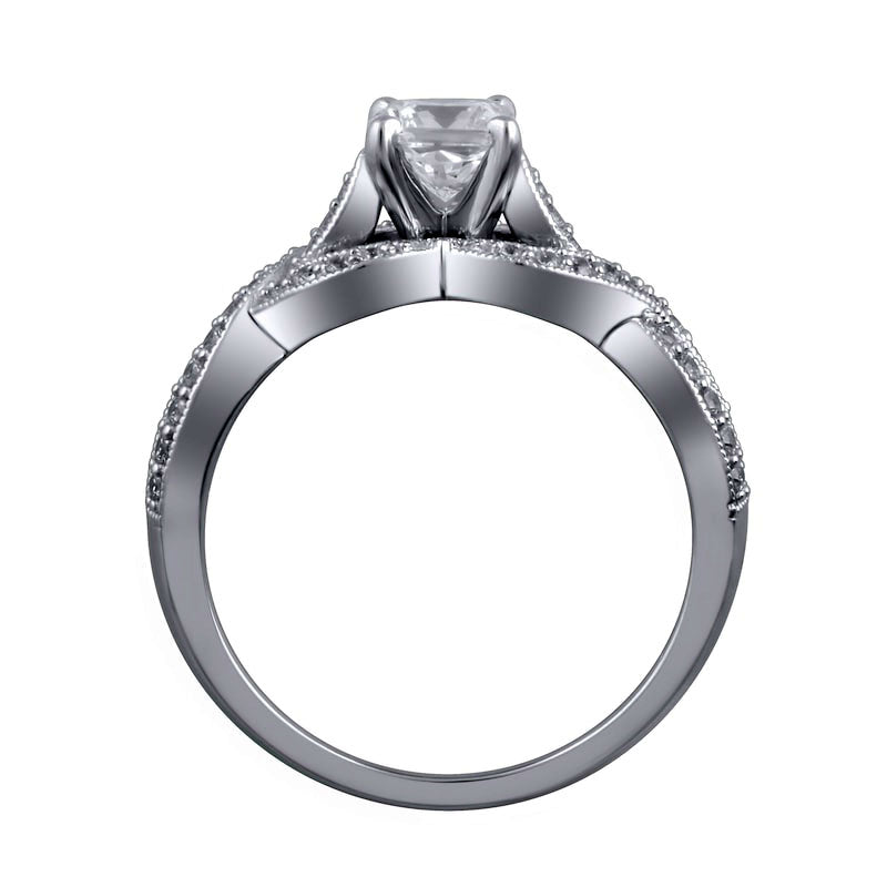 1.0 CT. T.W. Princess-Cut Natural Diamond Twist Shank Antique Vintage-Style Engagement Ring in Solid 14K White Gold