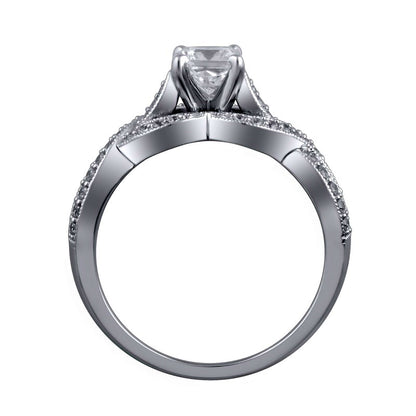 1.0 CT. T.W. Princess-Cut Natural Diamond Twist Shank Antique Vintage-Style Engagement Ring in Solid 14K White Gold