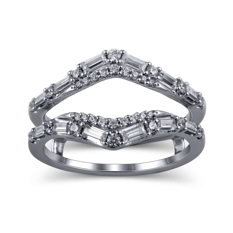 0.75 CT. T.W. Baguette and Round Natural Clarity Enhanced Diamond Chevron Solitaire Enhancer in Solid 14K White Gold
