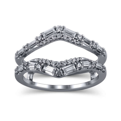 0.75 CT. T.W. Baguette and Round Natural Clarity Enhanced Diamond Chevron Solitaire Enhancer in Solid 14K White Gold