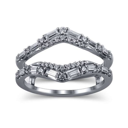 0.75 CT. T.W. Baguette and Round Natural Clarity Enhanced Diamond Chevron Solitaire Enhancer in Solid 14K White Gold