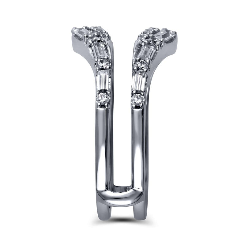 0.75 CT. T.W. Baguette and Round Natural Clarity Enhanced Diamond Chevron Solitaire Enhancer in Solid 14K White Gold