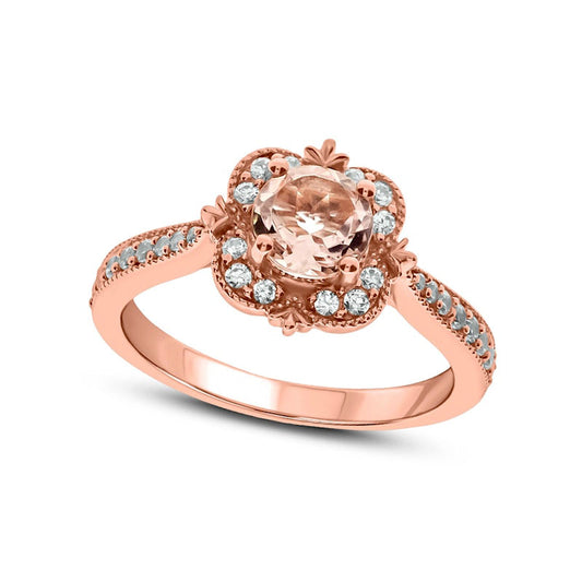 6.0mm Morganite and 0.33 CT. T.W. Natural Diamond Clover Frame Antique Vintage-Style Engagement Ring in Solid 10K Rose Gold