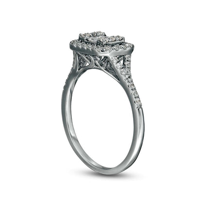 0.50 CT. T.W. Baguette and Round Natural Diamond Sideways Rectangle Ring in Solid 10K White Gold
