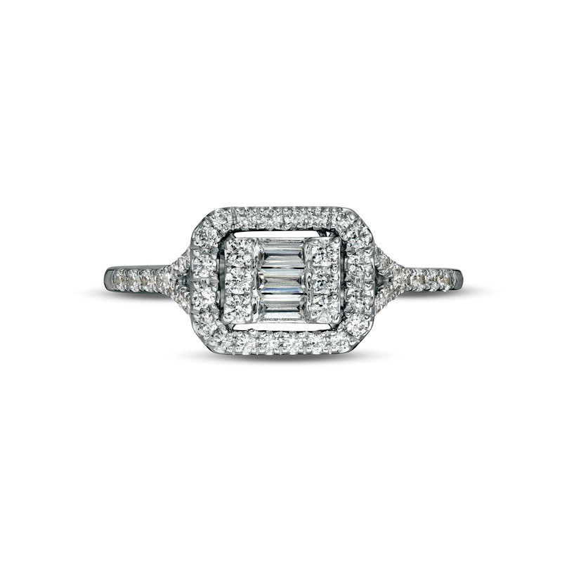 0.50 CT. T.W. Baguette and Round Natural Diamond Sideways Rectangle Ring in Solid 10K White Gold