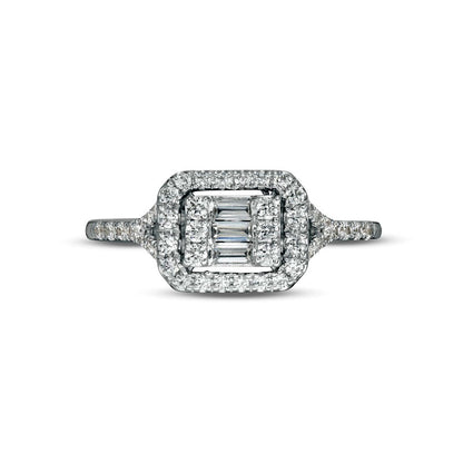 0.50 CT. T.W. Baguette and Round Natural Diamond Sideways Rectangle Ring in Solid 10K White Gold