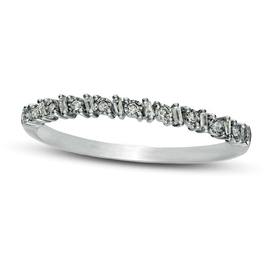 0.07 CT. T.W. Baguette and Round Natural Diamond Alternating Band in Solid 10K White Gold